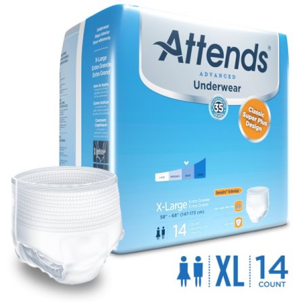 Attends Underwear, with Leakage Barriers, Extra Large, Super Plus Absorbency
