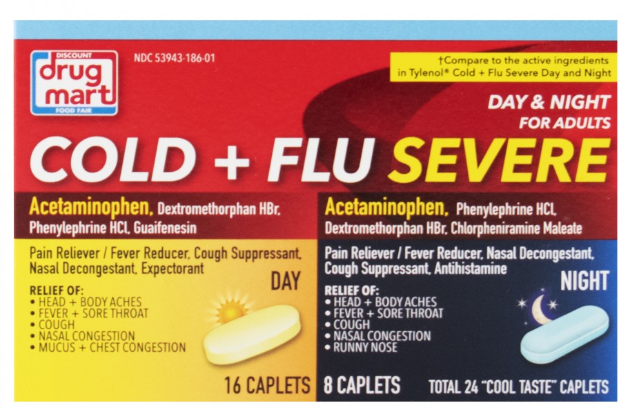 DDM Cold & Flu Severe Day and Night Formula Cool Taste Caplets