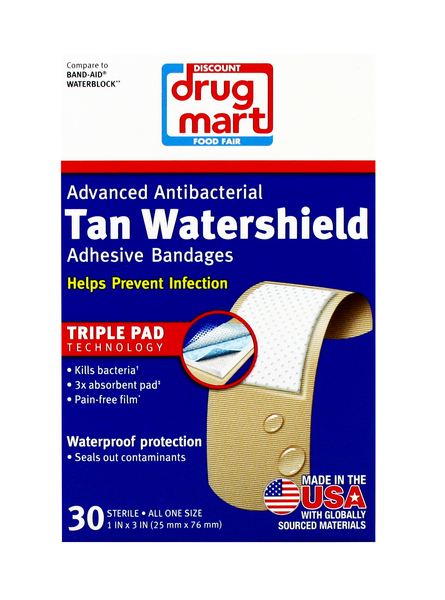 DDM Advanced Antibacterial Tan Watershield Adhesive Bandages