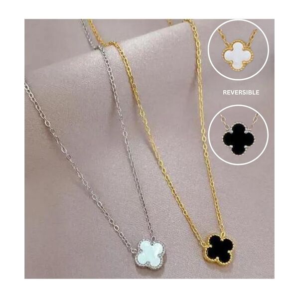 Coronet Black & White Reversible Clover Necklace