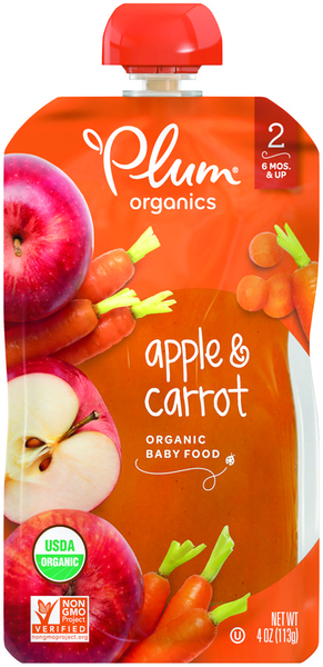Plum Organics Stage 2 Organic Apple & Carrot 4oz Pouch