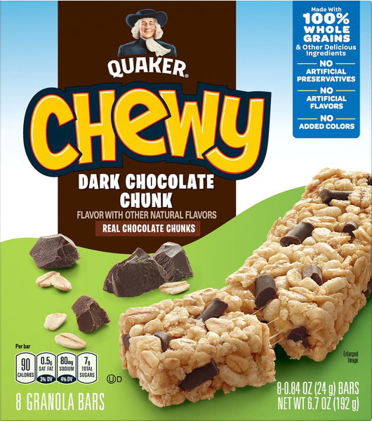 Quaker Chewy Dark Chocolate Chunk Granola Bars(8-0.84 oz)6.7 Ounce 8 Pack Box