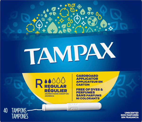 Tampax Tampons, Cardboard Applicator, Regular Absorbency, Unscented