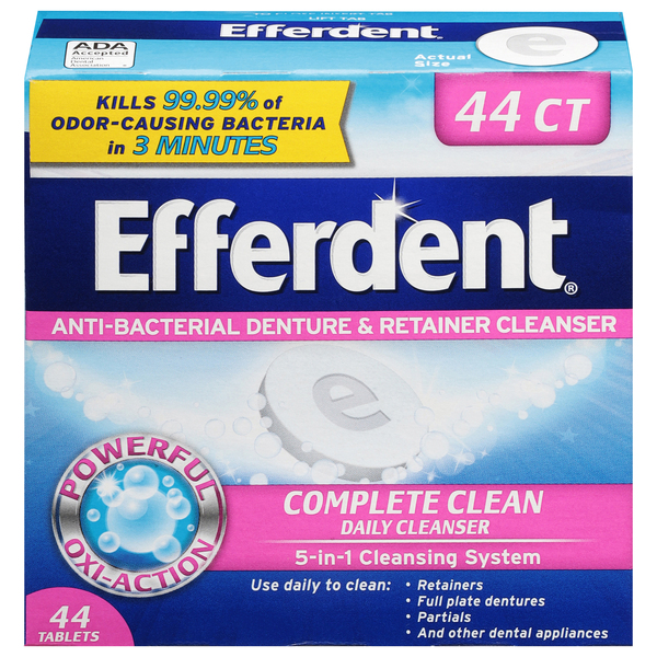 Efferdent Anti-Bacterial Denture & Retainer Cleanser, Complete Clean, Tablets