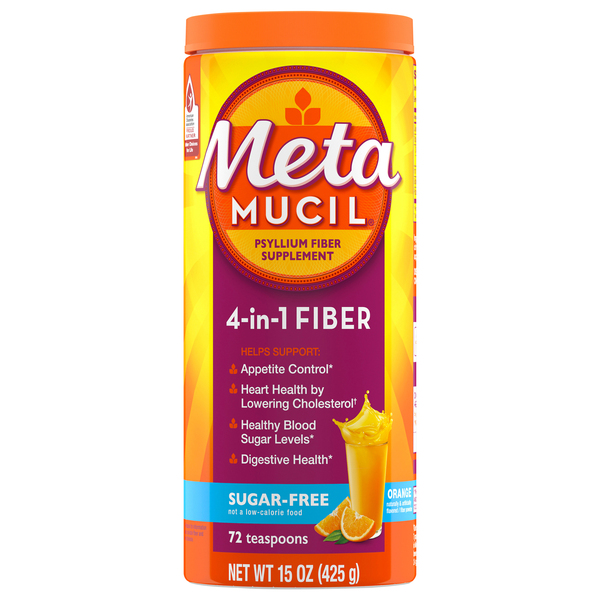 Metamucil Psyllium Fiber Supplement, 4-in-1, Sugar-Free, Powder, Orange