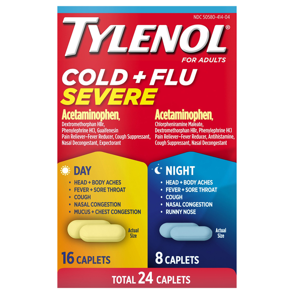 Tylenol Cold + Flu, Severe, Day/Night, Caplets, for Adults