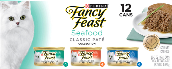 Fancy Feast Grain Free Pate Wet Cat Food Variety Pack, Seafood Classic Pate Collection