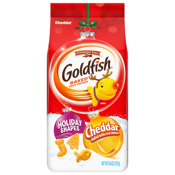 Goldfish Snack Crackers, Baked, Cheddar, Holiday Shapes