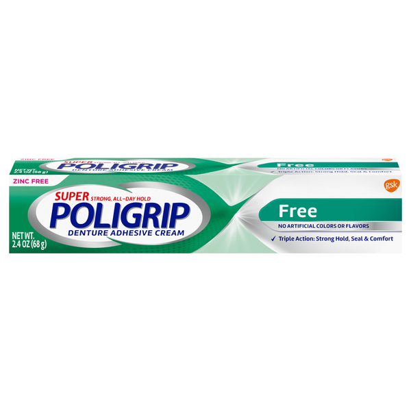 Poligrip Denture Adhesive Cream, Zinc Free, Free