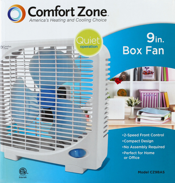 Comfort Zone Box Fan, 9 Inch