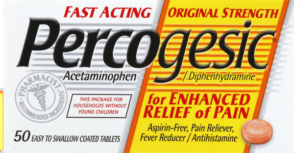 Percogesic Acetaminophen/Diphenhydramine, Original Strength, Coated Tablets