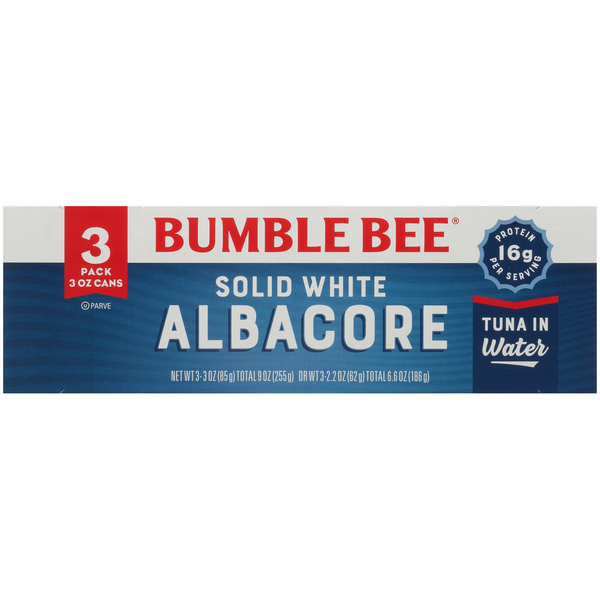 Bumble Bee Tuna, Solid White Albacore, In Water, 3 Pack