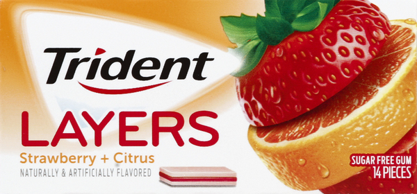 Trident Gum, Sugar Free, Strawberry + Citrus