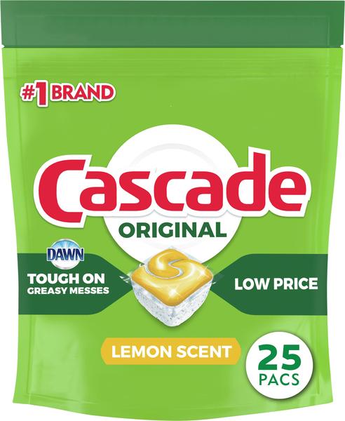 Cascade Dishwasher Detergent, Lemon Scent, Pacs