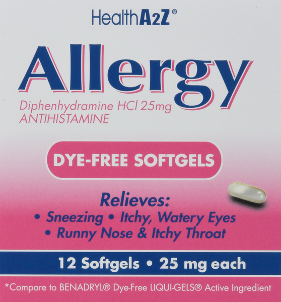 HealthA2Z Allergy, 25 mg, Dye-Free Softgels