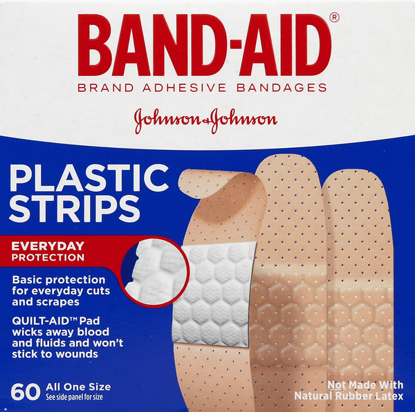 Band-Aid Bandages, Adhesive, Plastic Strips, All One Size