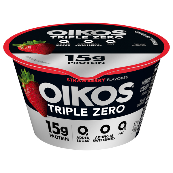 Oikos Yogurt, Nonfat, Strawberry Flavored, Greek, Blended