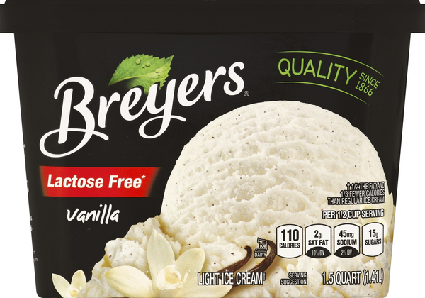 Breyers Ice Cream, Light, Lactose Free, Vanilla