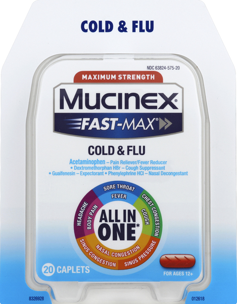 Mucinex Cold & Flu, Maximum Strength, Caplets