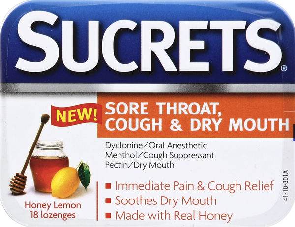 Sucrets Sore Throat, Cough & Dry Mouth, Lozenges, Honey Lemon