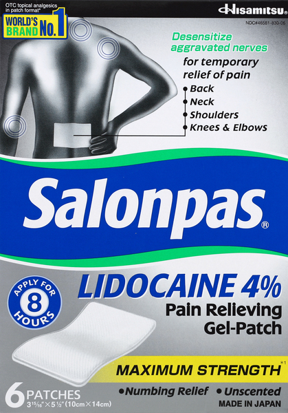 Salonpas Pain Relieving Gel-Patch, Maximum Strength, 4%, Patches