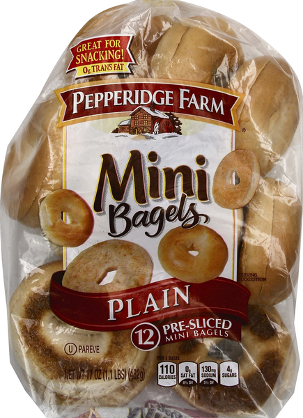 PEPPERIDGE FARM Bagels, Mini, Plain, Pre-Sliced