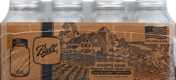 Ball Jars, Smooth Sided, Regular Mouth, Quart