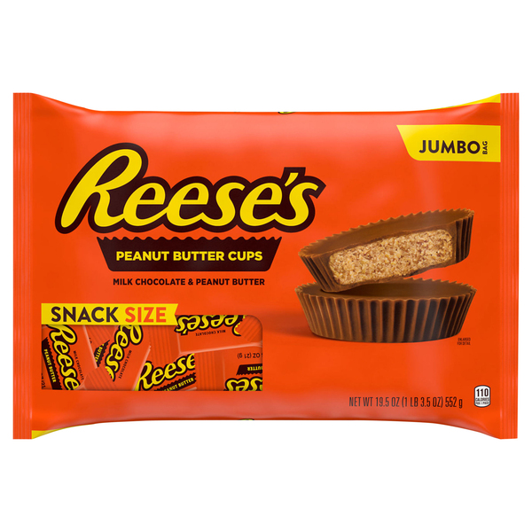 Reese's Peanut Butter Cups, Milk Chocolate & Peanut Butter, Snack Size, Jumbo Bag