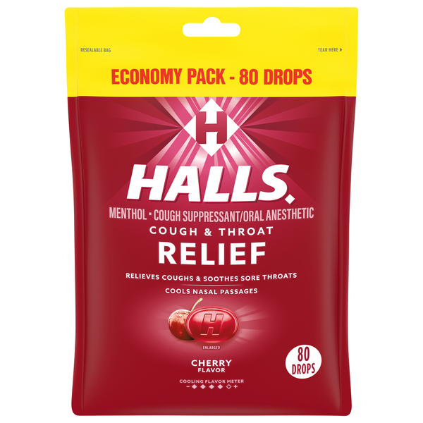 Halls Cough Suppressant/Oral Anesthetic, Menthol, Economy Pack, Cherry Flavor