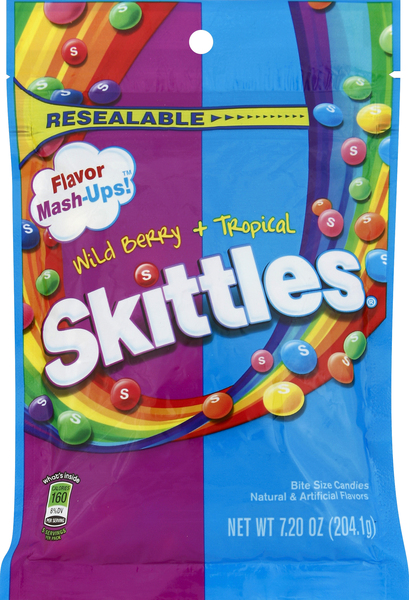 Skittles Candies, Bite Size, Wild Berry + Tropical