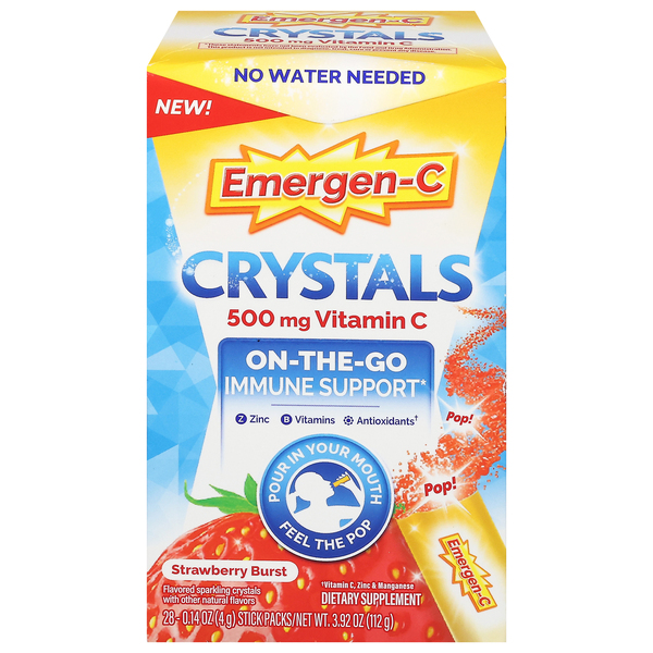 Emergen-C Immune Support, 500 mg, Vitamin C, Strawberry Burst, On-the-Go, Stick Packs
