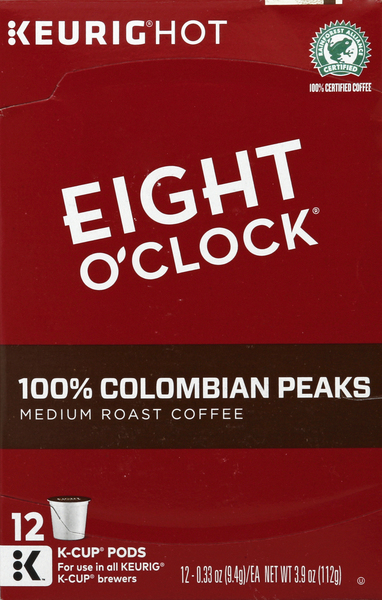 EIGHT O CLOCK Coffee, 100% Colombian Peaks, Medium Roast, K-Cup Pods