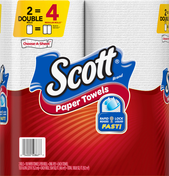 Scott Paper Towels, Choose-A-Sheet, Double Rolls, 1-Ply