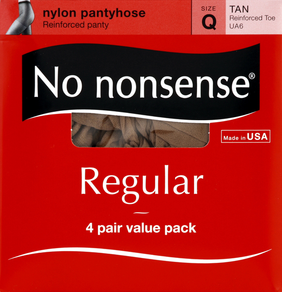 No nonsense Pantyhose, Nylon, Regular, Reinforced Toe, Size Q, Tan