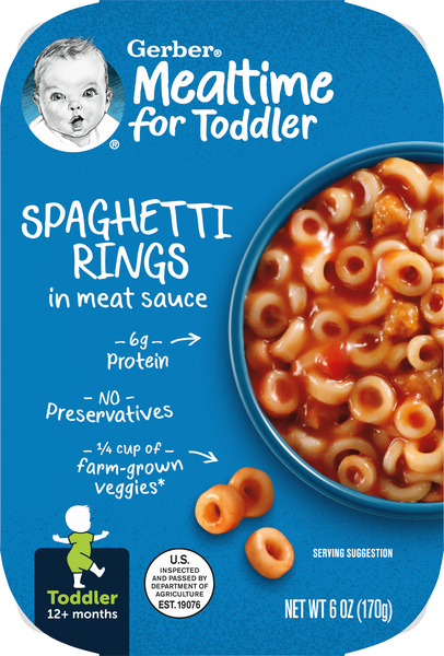 Gerber Spaghetti Rings, In Meat Sauce, 12+ Months