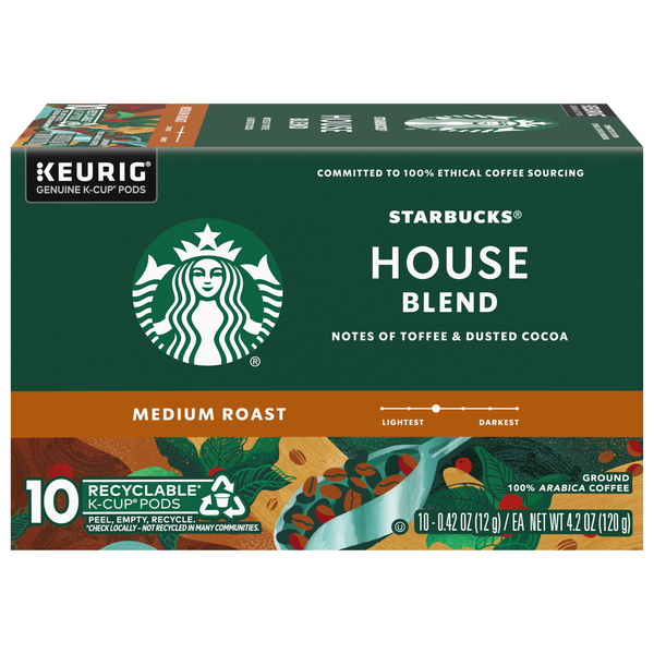 Starbucks Coffee, 100% Arabica, Ground, Medium Roast, House Blend, K-Cup Pods