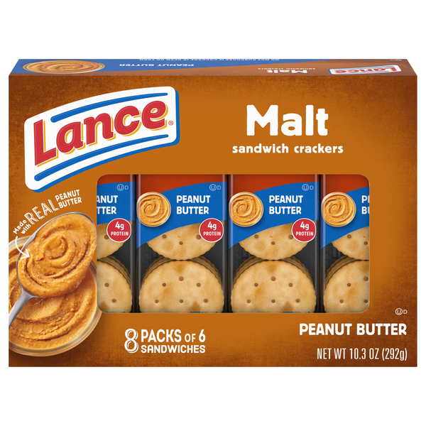 Lance Sandwich Crackers, Peanut Butter, Malt, 8 Packs