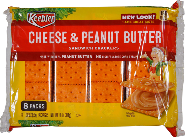 Keebler Sandwich Crackers, Cheese & Peanut Butter, 8 Packs