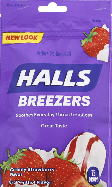 Halls Throat Drops, Pectin, Creamy Strawberry