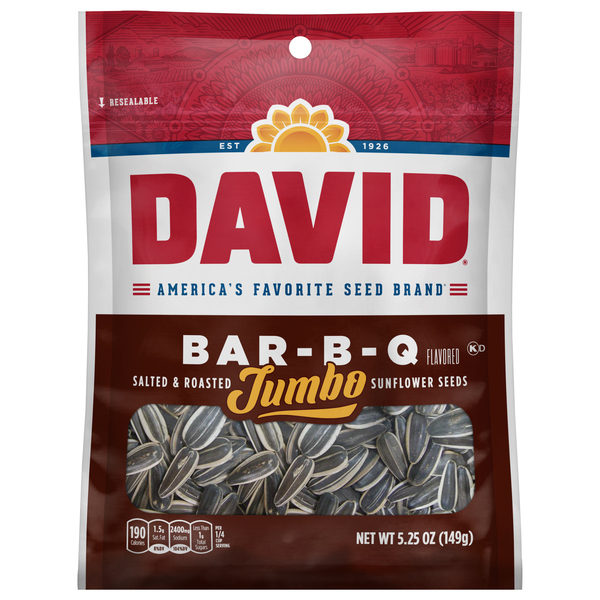 David Bar-B-Q Flavored Salted and Roasted Jumbo Sunflower Seeds Keto Friendly Snack