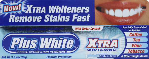 Plus White Toothpaste, Fluoride Protection, Xtra Whitening, with Tartar Control, Cool Mint Paste