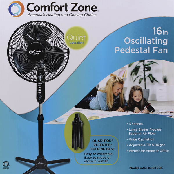 Comfort Zone Fan, Pedestal, Oscillating, 16 Inch