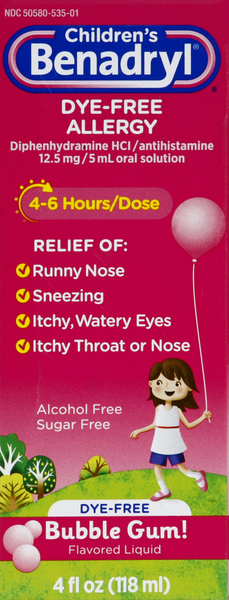 Benadryl Allergy, Dye-Free, Flavored Liquid, Bubble Gum!
