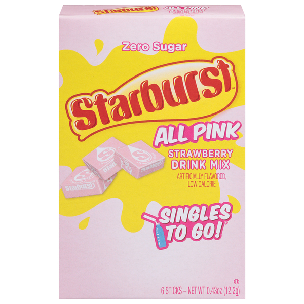 Starburst Drink Mix, Zero Sugar, All Pink Strawberry, Singles To Go!