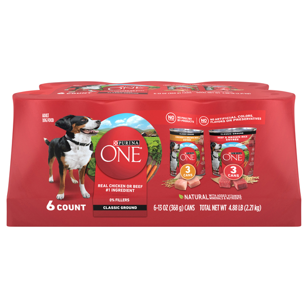 Purina One Dog Food, Chicken & Brown Rice Entree, Beef & Brown Rice Entree, Classic Ground, Adult