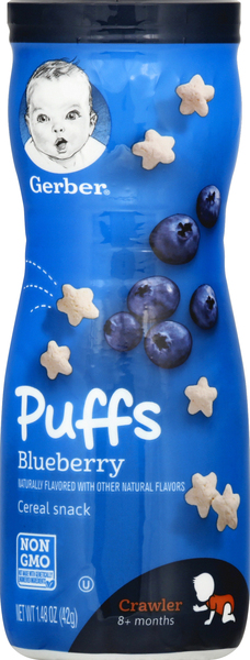 Gerber Cereal Snack, Puffs, Blueberry