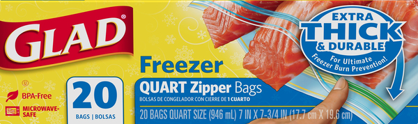 Glad Zipper Bags, Quart, Freezer