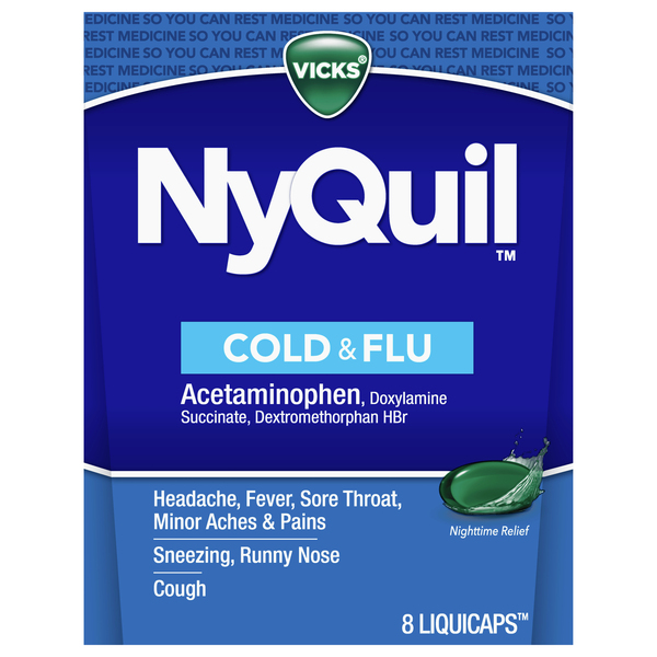 Vicks Cold & Flu, Nighttime Relief, Liquicaps