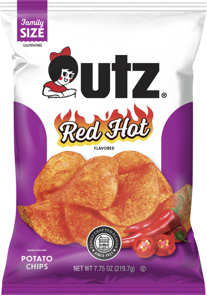 Utz Potato Chips, Red Hot Flavored, Family Size