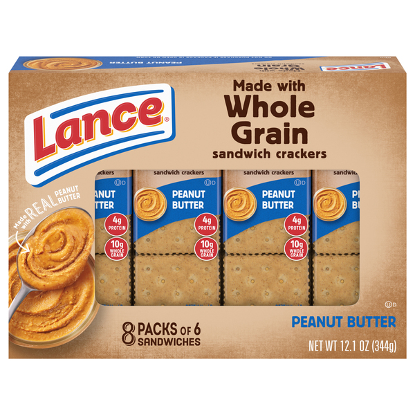 Lance Sandwich Crackers, Whole Grain, Peanut Butter, 8 Packs